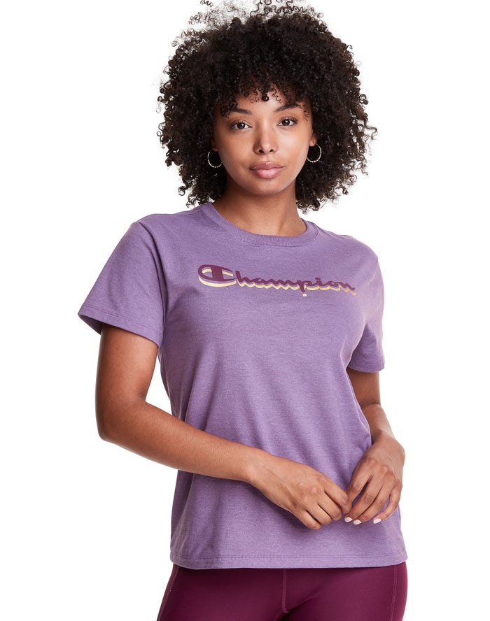 Champion Classic Drop Shadow Foil Script Logo - Naisten Violetit T-Paita - Suomi 1789026-WF